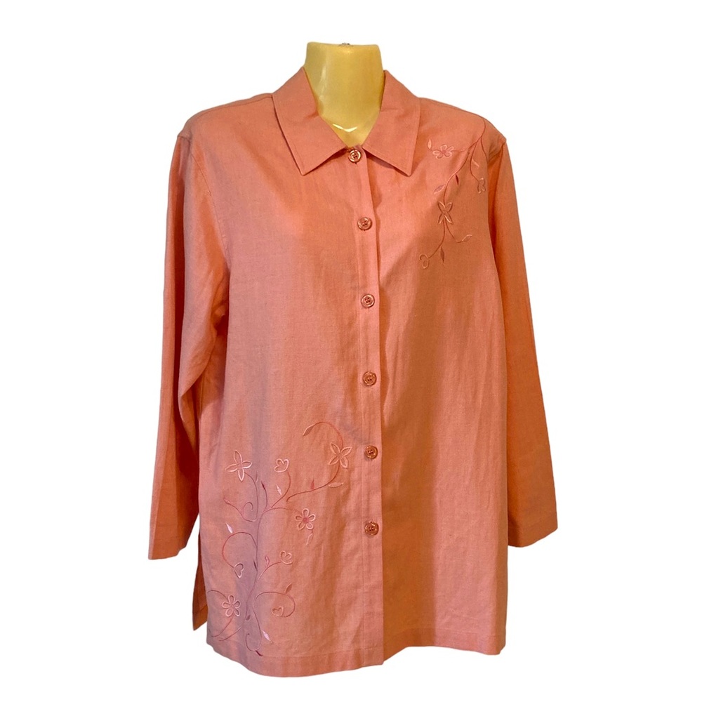 Requirements Linen Blend Tunic Top Embroidered Floral Details Cottagecore Small
